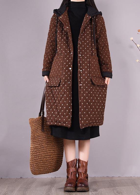 Chocolate Coat Hooded Pockets Outwear