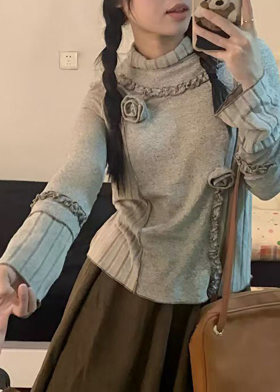 Grey Turtleneck Patchwork Top Fall
