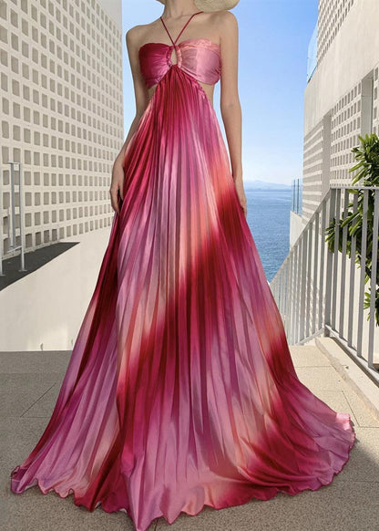 Gradient Pink Tie Dye Exra Large Hem Silk Strapless Dress Summer