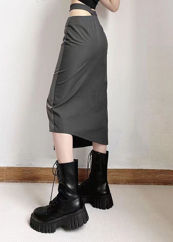 Grey Asymmetrical Patchwork Cotton Skirts Spring