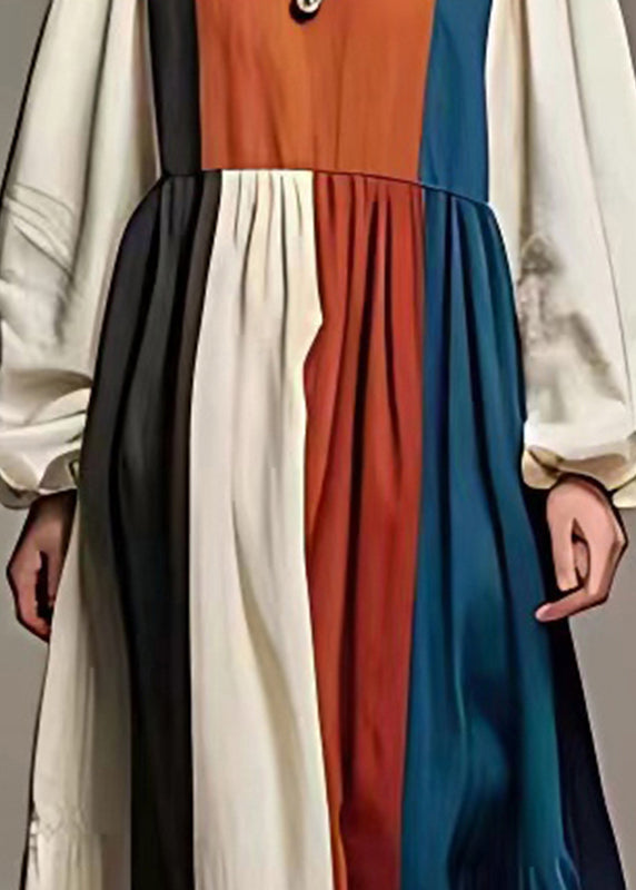 Colorblock Oversized Patchwork Cotton Dresses Fall