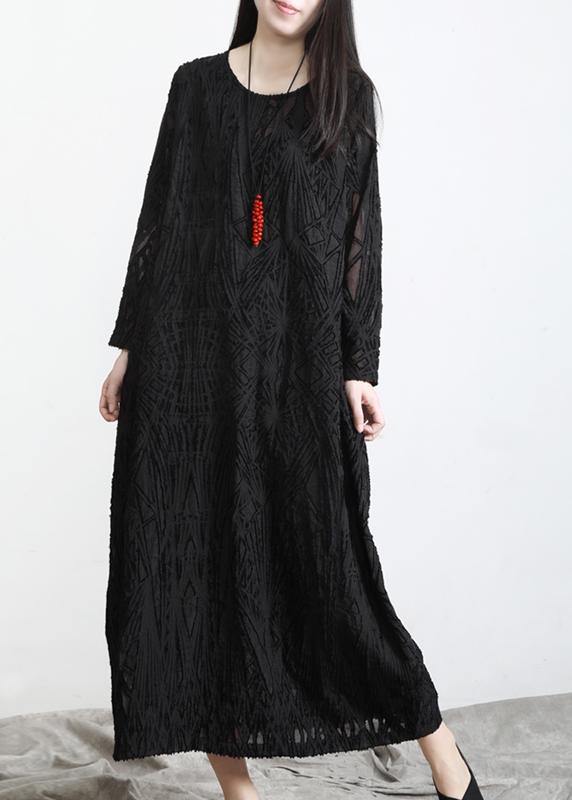 Organic Red Jacquard O-neck Loose Silk Dress Summer