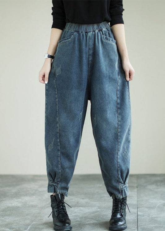 Handmade Blue Patchwork Denim Pants Spring