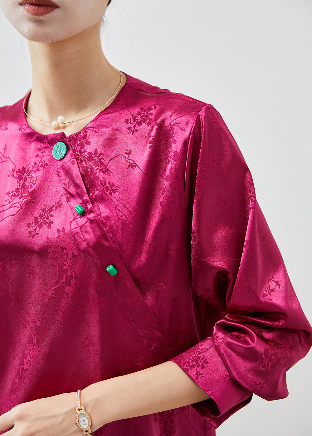 Rose Jacquard Slim Fit Silk Shirt Top Fall