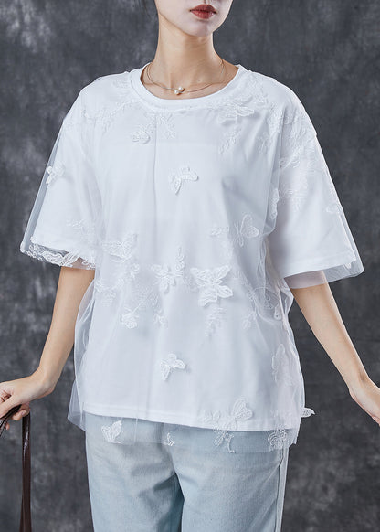 White Embroideried Butterfly Tulle Tanks Top Summer