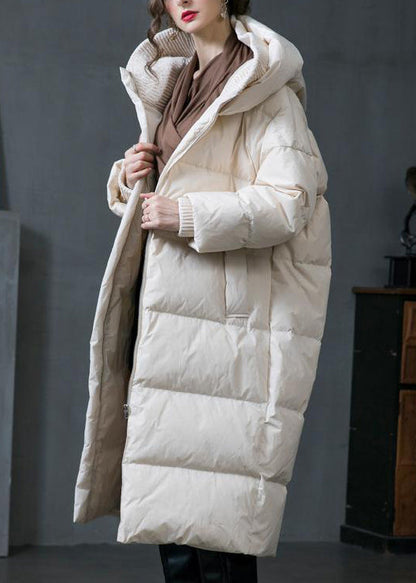 Orange Hooded Zip Up Duck Down Down Coat Long Sleeve