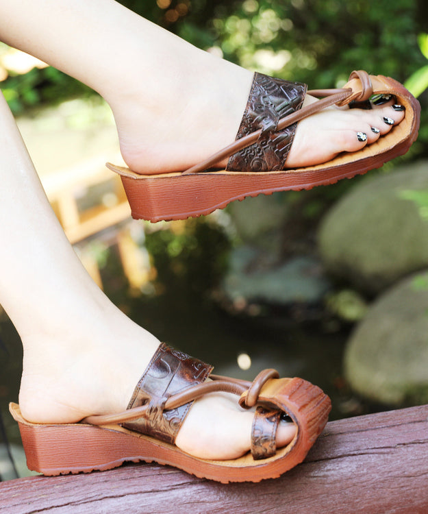 Khaki Hollow Out Splicing Wedge Slide Sandals