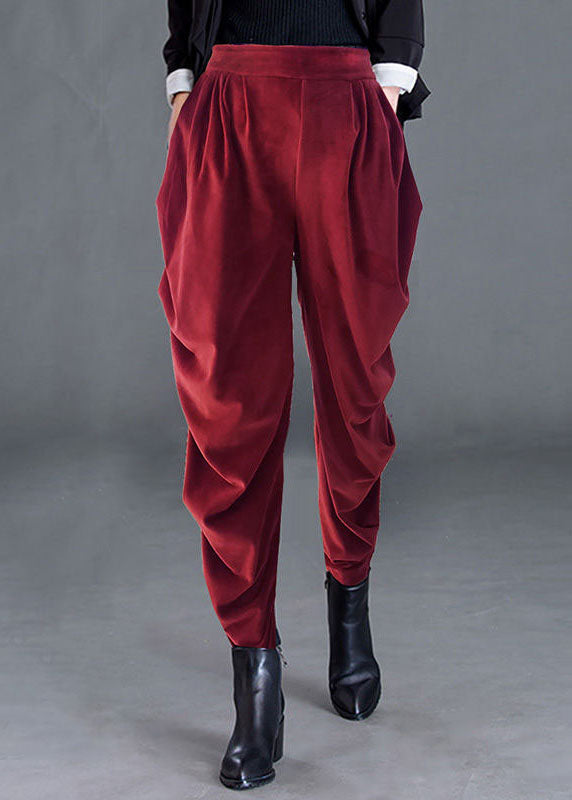 Red High Waist Pockets Jogging Fall Pants