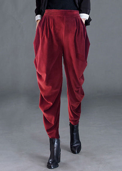 Red High Waist Pockets Jogging Fall Pants
