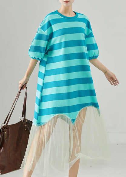 Blue Striped Patchwork Tull Robe Dresses Summer