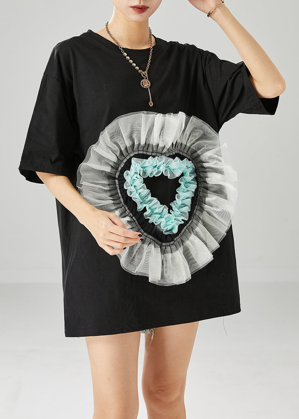 Black Oversized Patchwork Love Appliqued Cotton Tank Tops Summer