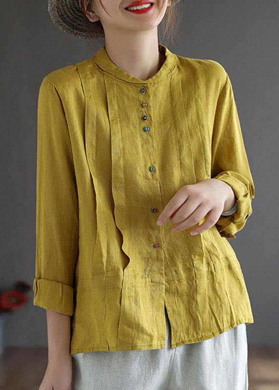 Blue Flower Button Fall Top Long Sleeve Linen