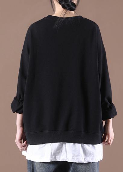 Black Patchwork Pullover Tops