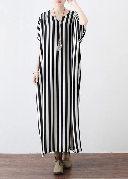 Summer Big Bat Sleeve Black and White Stripe Chiffon Dress