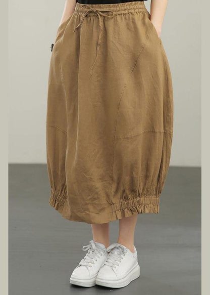 Style Yellow Pockets a Line Summer Linen Skirts