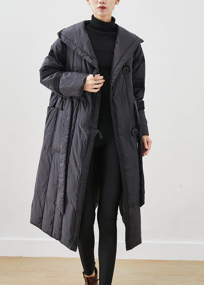 Black Oversized Tie Waist Duck Down Down Coats Winter