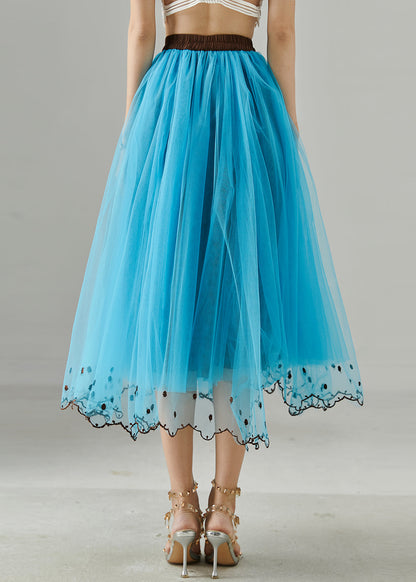 Blue Elastic Waist Tulle Beach Skirts Summer