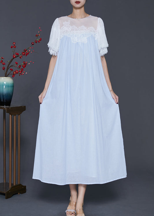 Sky Blue Embroidered Patchwork Chiffon Vacation Dresses Summer