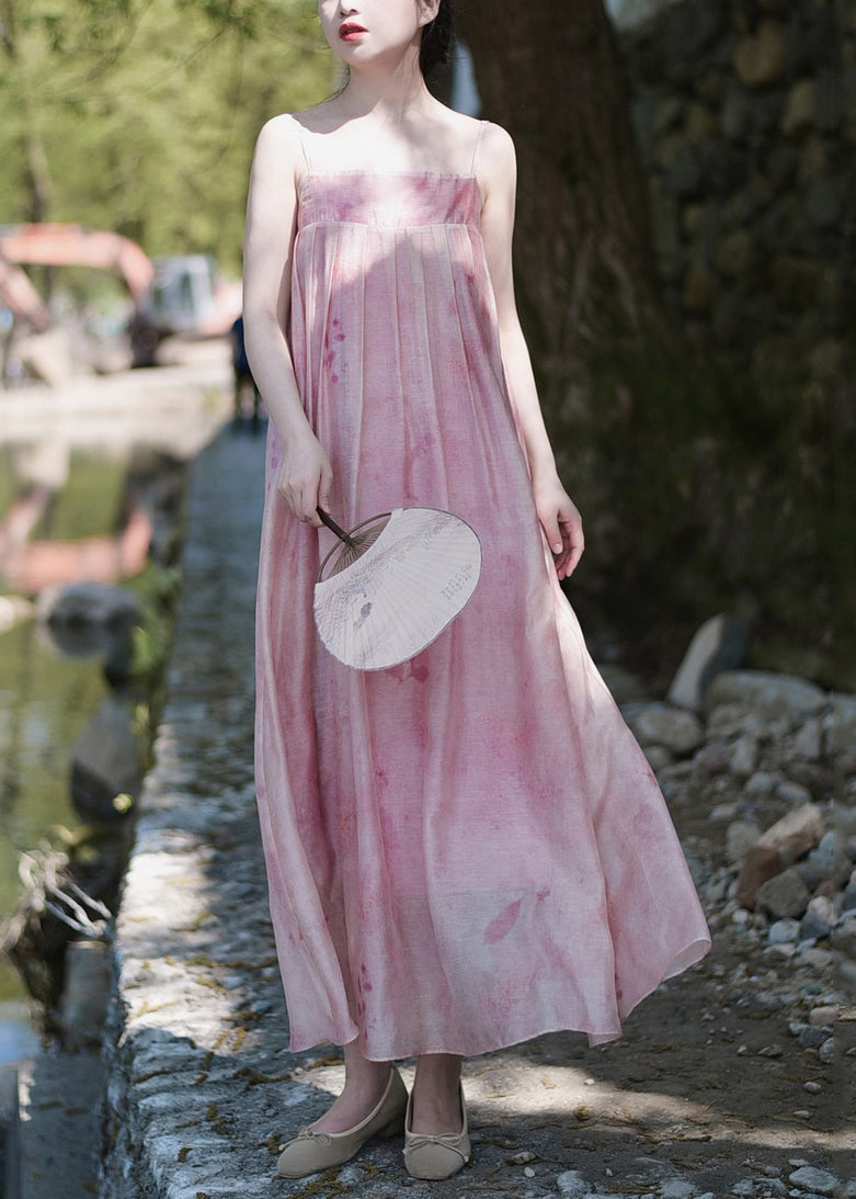 Pink Button Print Silk Linen Two Pieces Set Long Sleeve