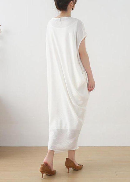 White Asymmetrical Design Linen Summer Long Dresses