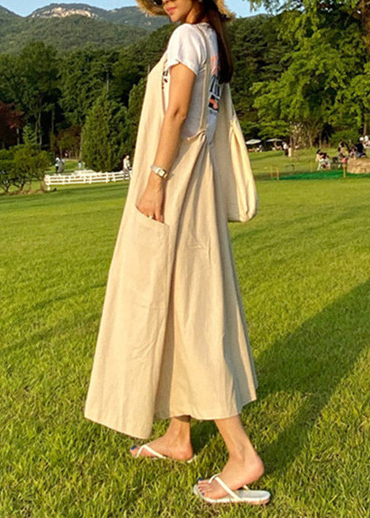 Apricot U Neck Slim Maxi Dress Summer