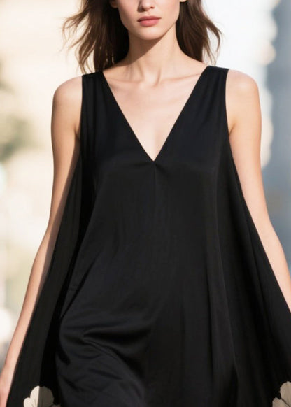 Modern Black Oversized Print Chiffon Cami Dress Summer