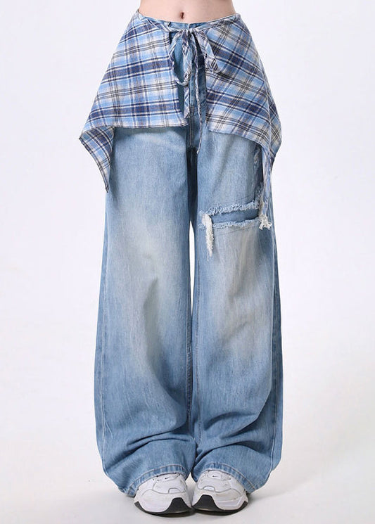 High Street Detachable Skirt Design Denim Wide Leg Pants Spring