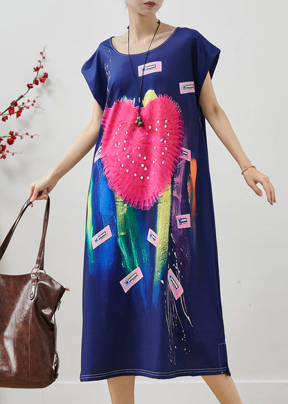 Navy Graffiti Rhinestone Love Cotton Holiday Dress Summer