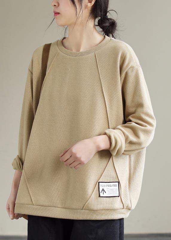 O Neck Patchwork Spring Crane Tops Outfits Khaki Shirt