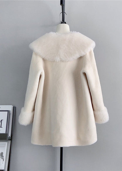 New White Square Collar Fuzzy Ball Decorated Woolen Coats Winter