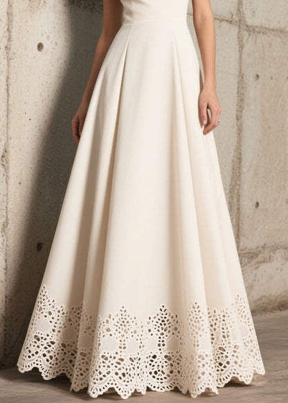 White Exra Large Hem Hollow Out Chiffon Dinner Dress Summer