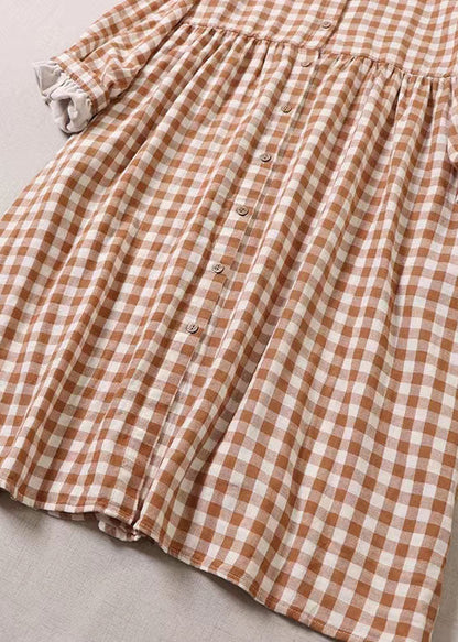 Orange Ruffled Pockets Plaid Dress Spring