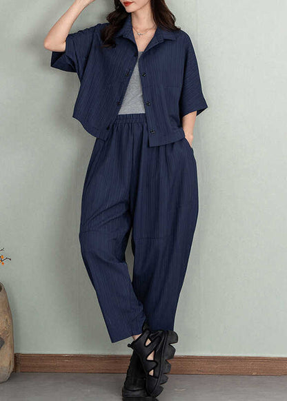 Natural Navy Oversized Cotton Sets 2 Pieces Summer