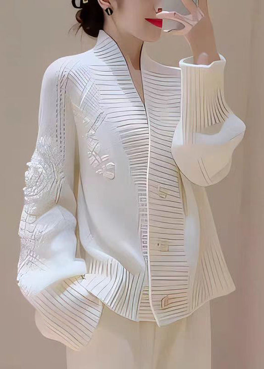 Italian White V Neck Button Knit Cardigans Fall