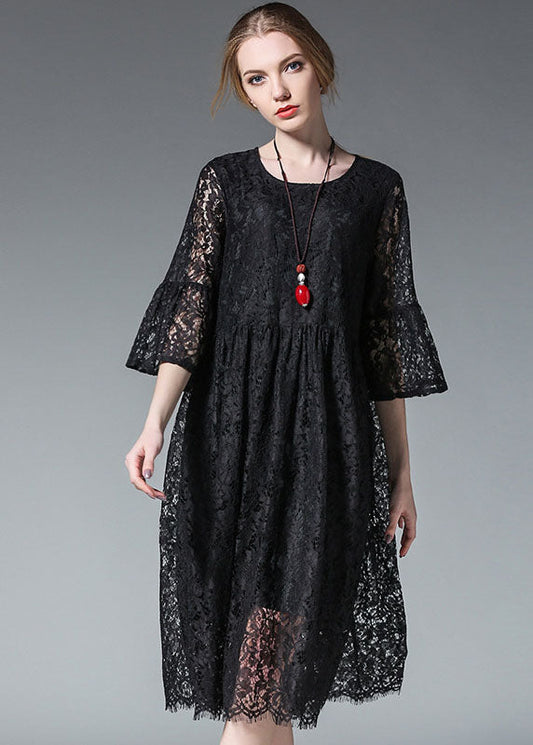 Black Hollow Out Lace Dress Spring