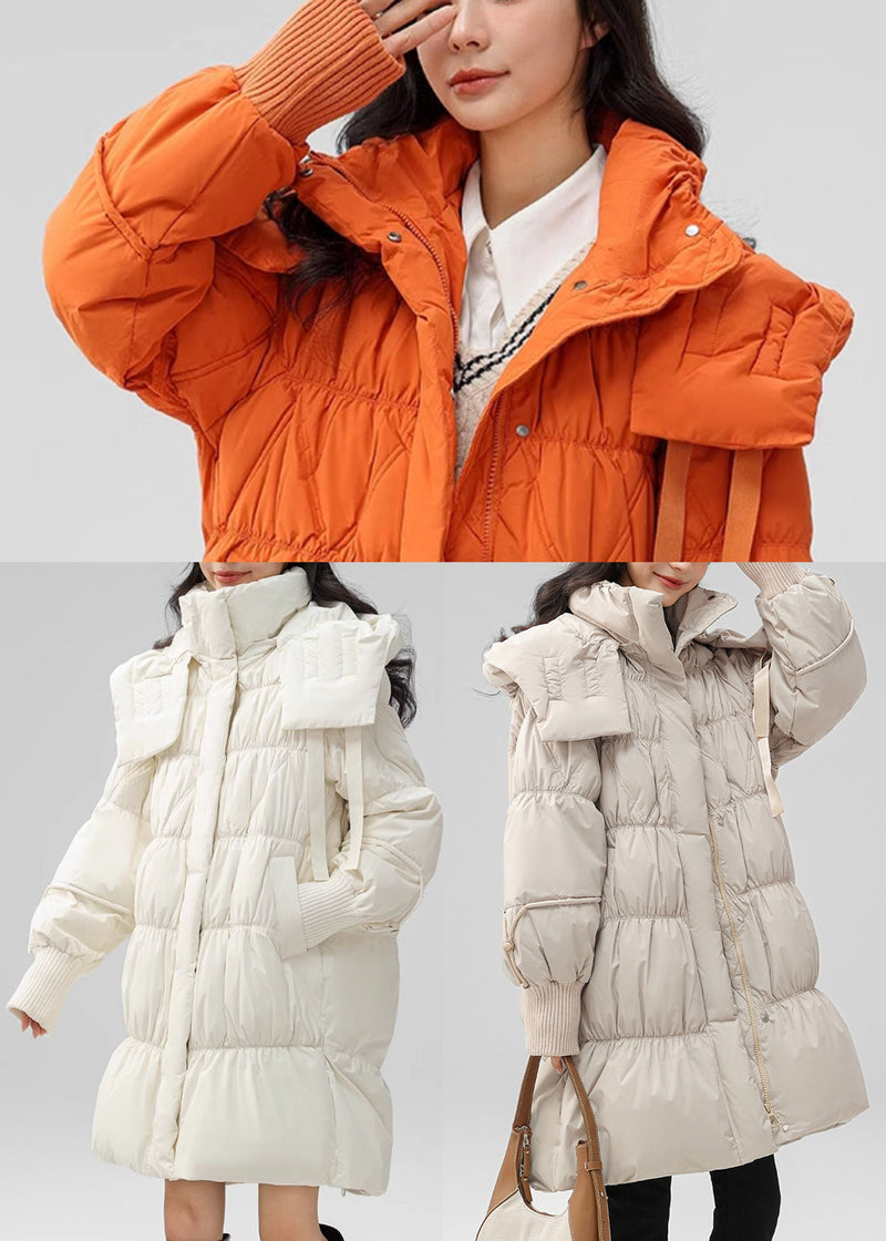 Apricot Thick Duck Down Down Coat Hooded Oversized Winter