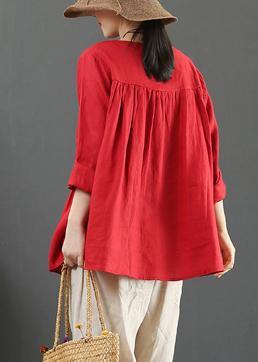 Diy O Neck Cinched Spring Shirts Sewing Red Top