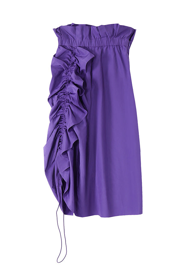 Purple Ruffled Drawstring Skirt Spring