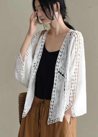 Modern Chocolate Jacquard Hollow Out Cotton Short Cardigans