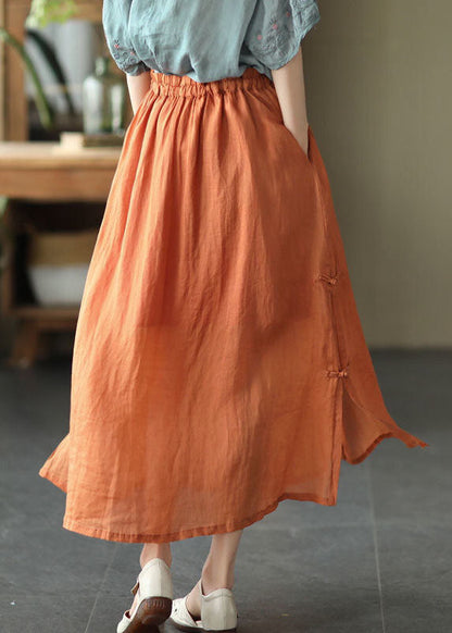 Blue Cinched Pockets Chinese Button Patchwork Cotton Skirts Summer
