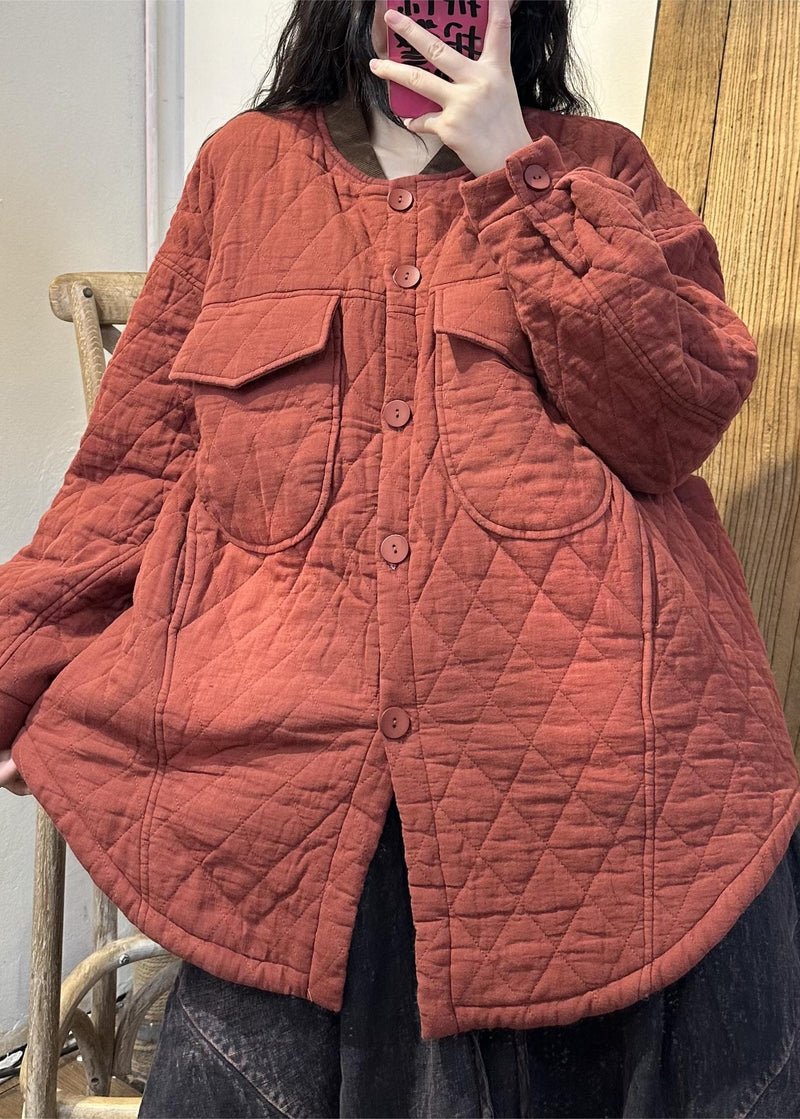 Loose Purple Pockets Button Fine Cotton Filled Coats Winter
