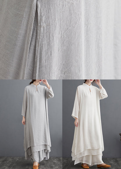 White Stand Collar Patchwork Cotton Two Pieces Set Fall