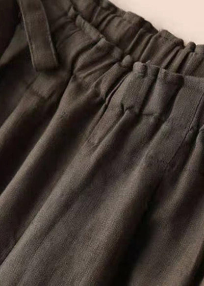 Chocolate Linen Wide Leg Pants Draping Elastic Waist Summer