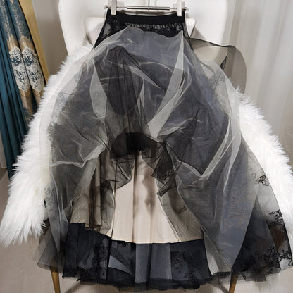 Black Embroideried Butterfly Tulle High Waist Summer Skirts