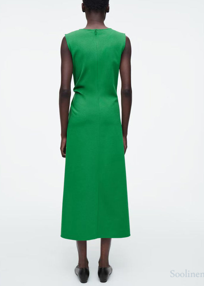 Diy Green Asymmetrical Wrinkled Cotton Dress Sleeveless