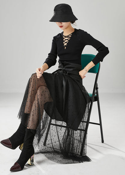 Black High Waist Silm Fit Tulle Skirts Summer