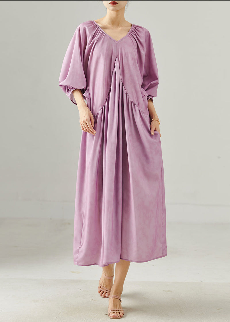 Purple Tie Dye Wrinkled Cotton Dresses Summer