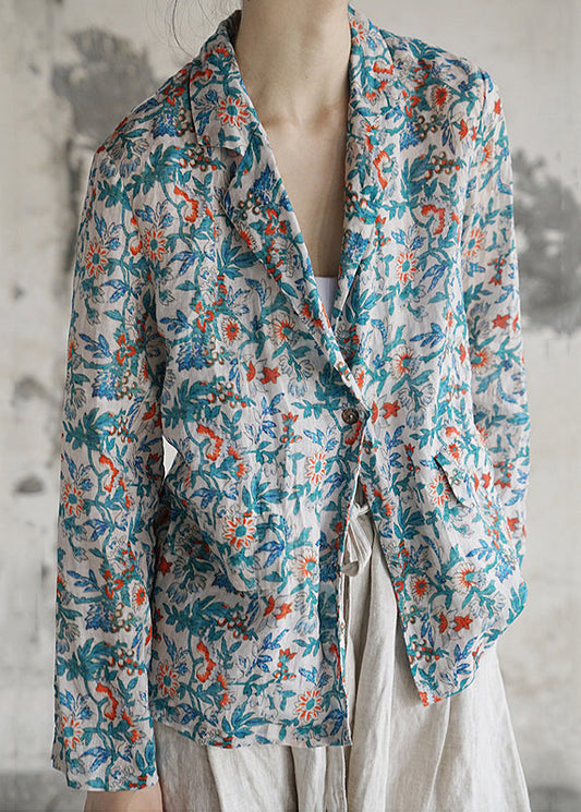 Blue Button Print Patchwork Cotton Coats Fall