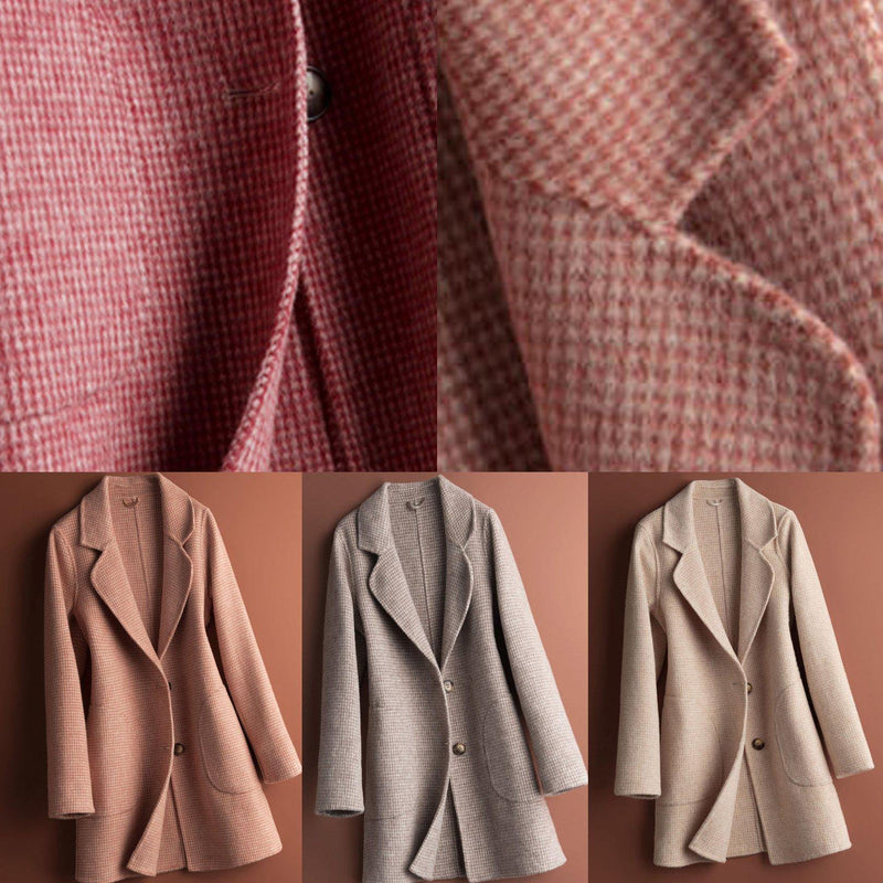 Unique Rose Plaid Fine Tunics for Neckline Notched Pockets Coat
