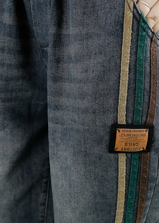 Blue Pockets Patchwork Denim Pants Fall